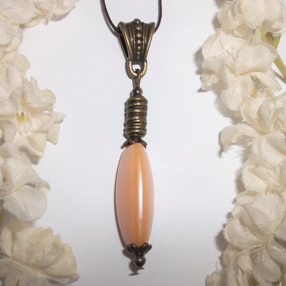 Necklace, Peach Necklace, Boho Necklace, Peach & Bronze Necklace, Necklace, 7620 - Picture 1 of 9